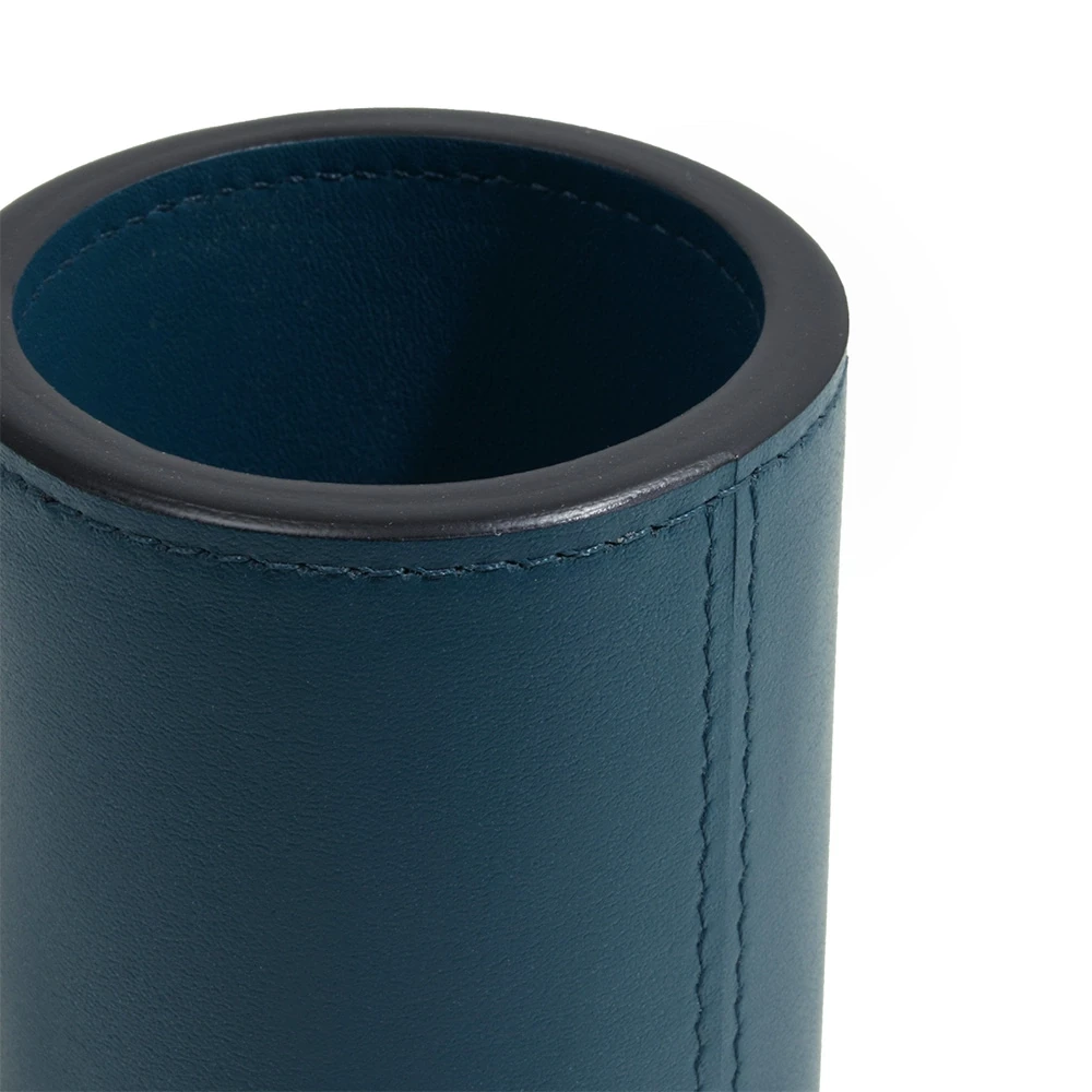Round pen cup, nappa leather, H 10 cm, D 7.5 cm, petrol