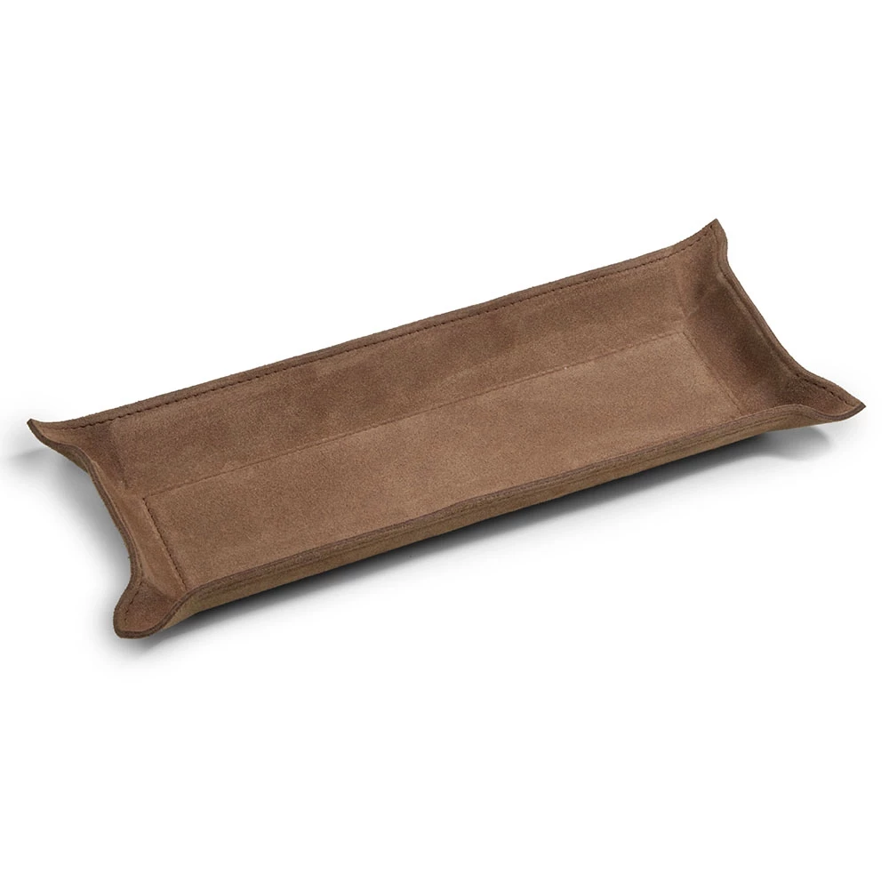 Valet tray rectangular, suede leather, 32 x 13 cm, nut