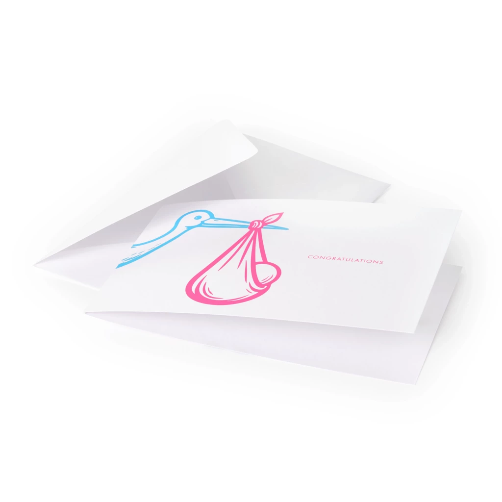 Greeting card stork good news  neon blue