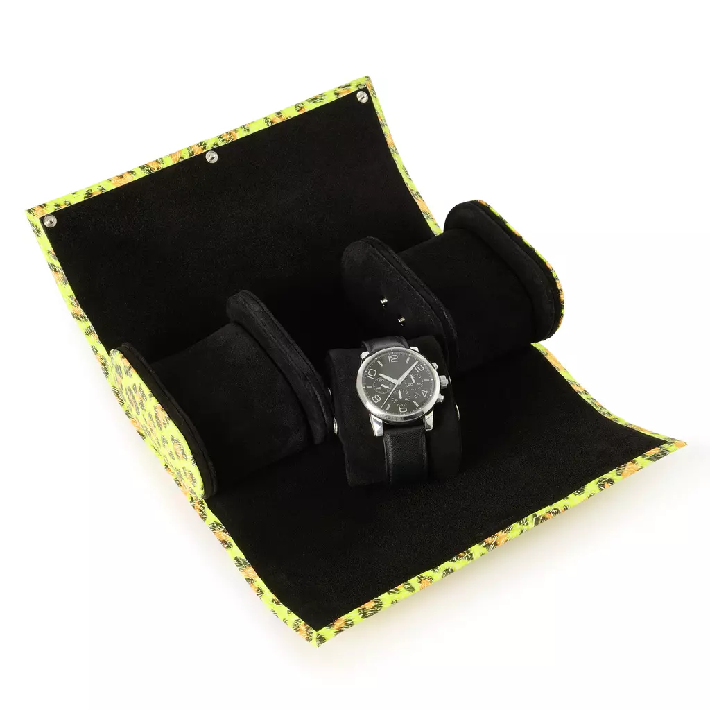 Leather Watch Roll for 3 Watches – Neon Leopard