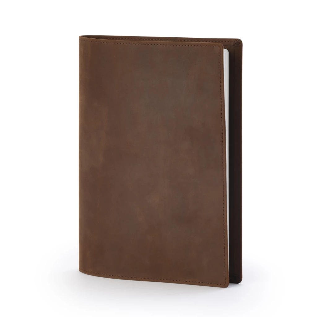 Book cover for DIN A5 books, leather, tobacco