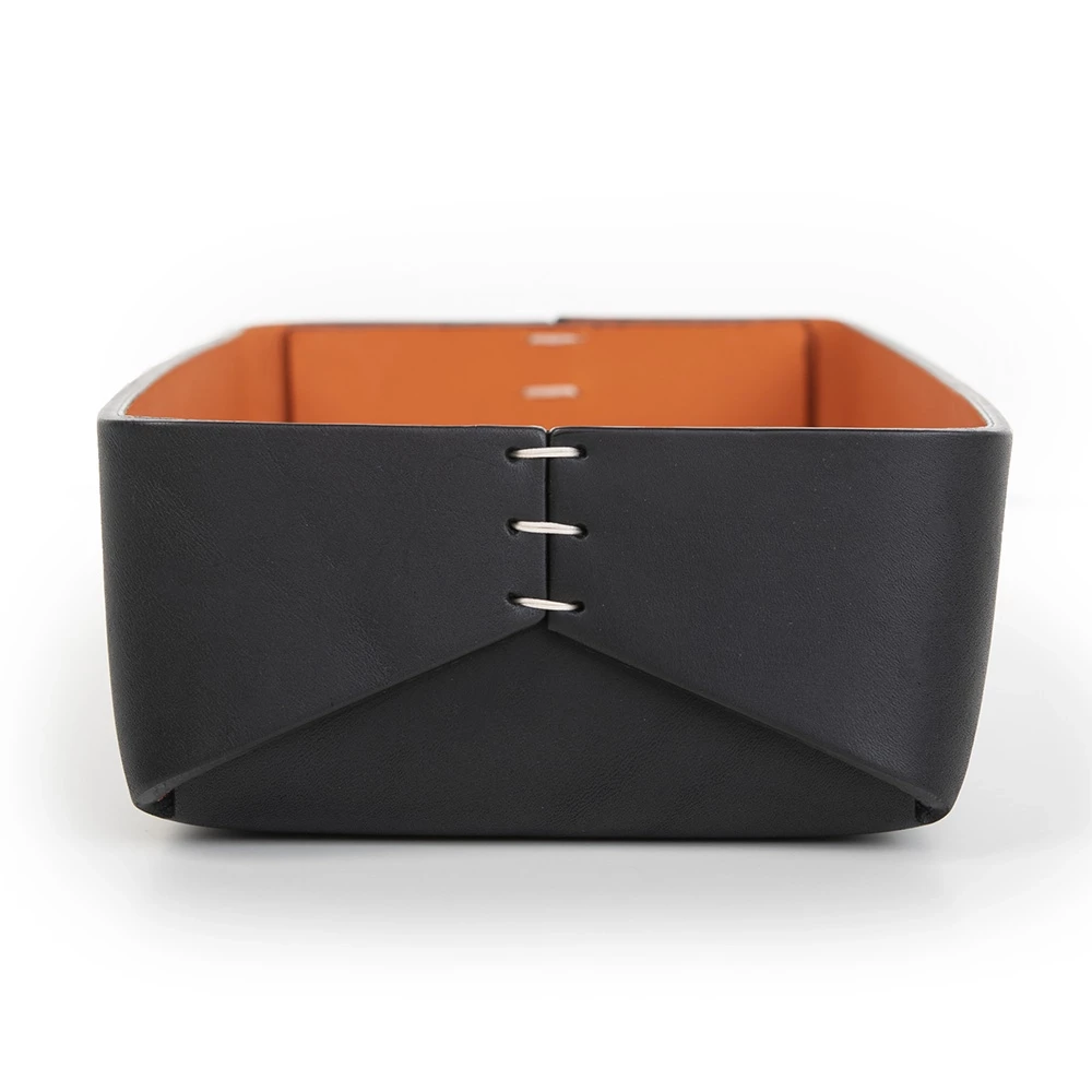 Pen Tray Stitch, leather, wide, black/orange