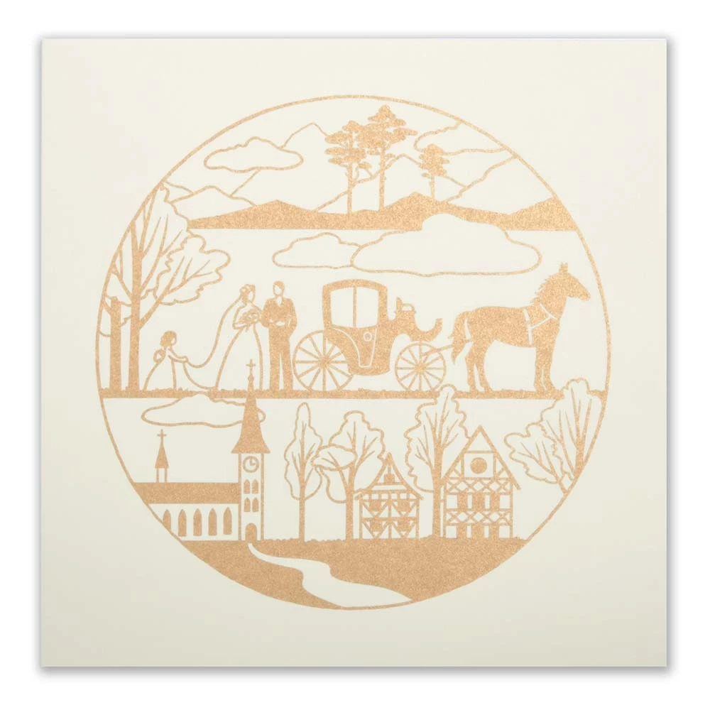 Greeting card bridal carriage  gold/ivory