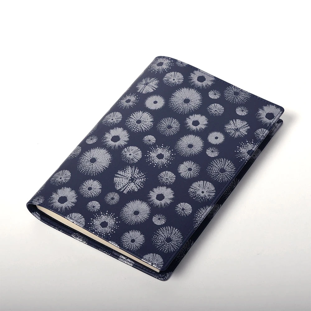 Book Cover A5, wildlife ed., leather, sea urchin/dark blue