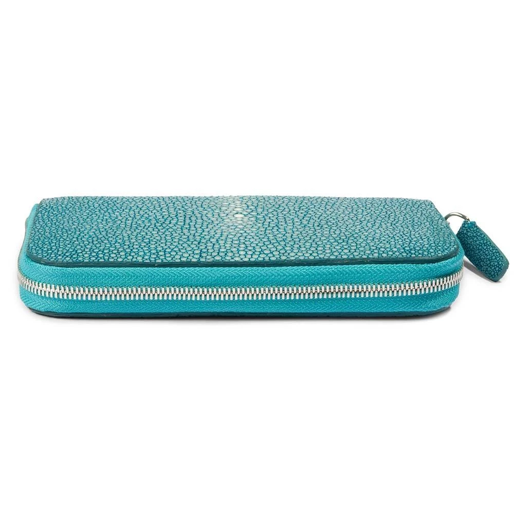 Wallet with Zip, stingray leather, large, turquoise