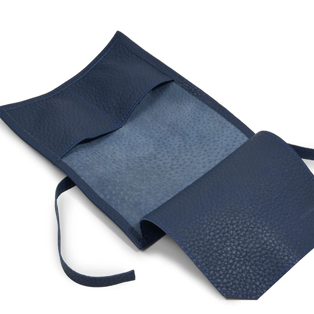 Watch Pouch, Tie Closure, 2 Watches, calf leather, dark blue