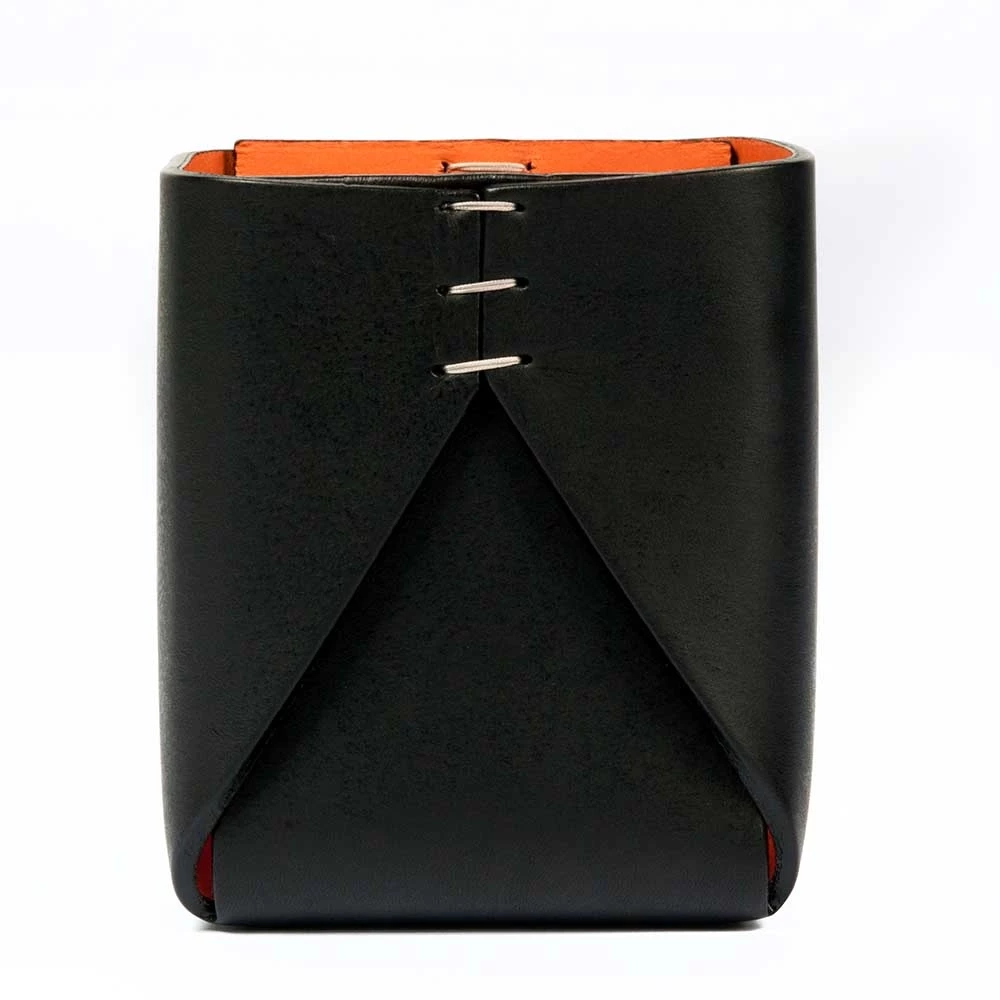 Pen Holder Stitch, leather, square, black/orange