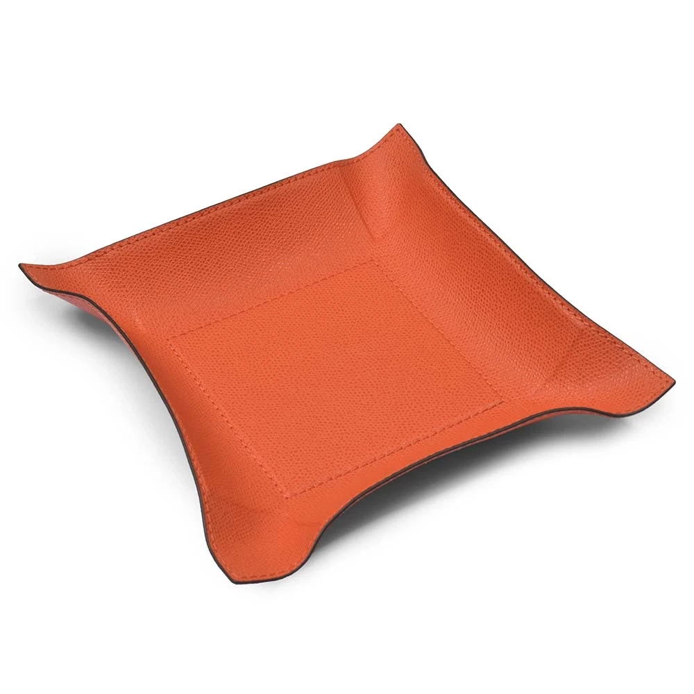 Valet tray square, leather, 20 x 20 cm, mango
