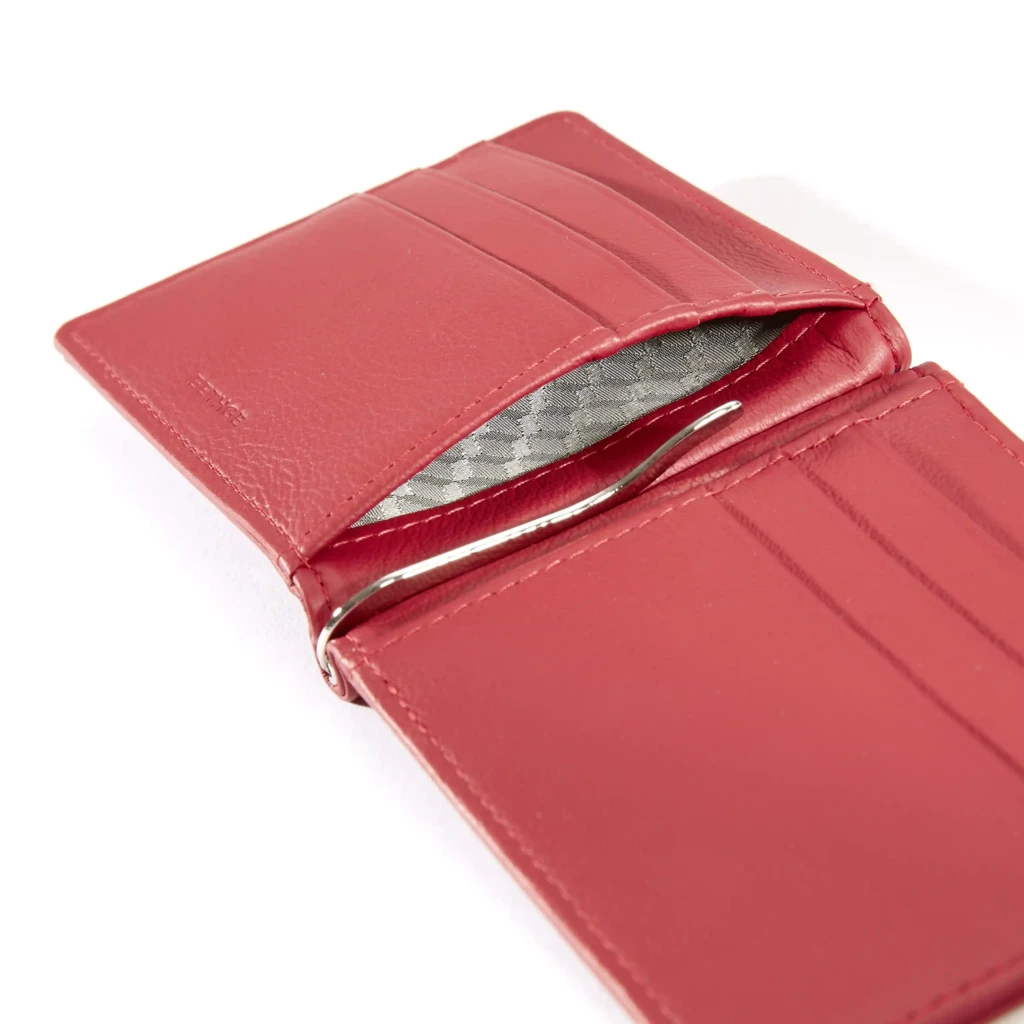 Card Wallet with Money Clip, 6 cc, Koll. 1977, leather, red
