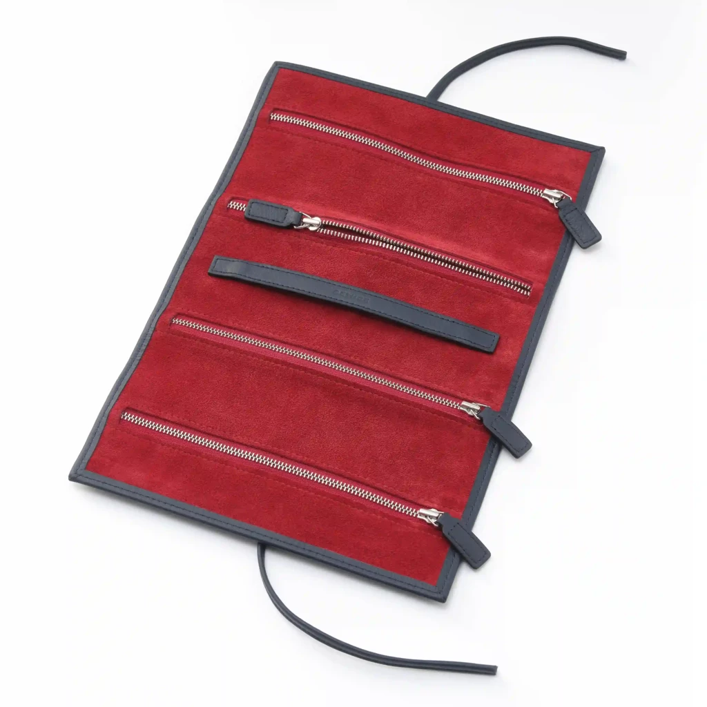 Jewellery roll, Collection 1977, leather, blue