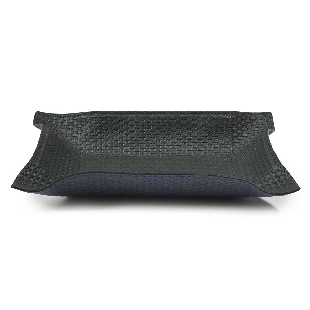 Valet tray rectangular, leather woven look, 21 x 15 cm, dark grey