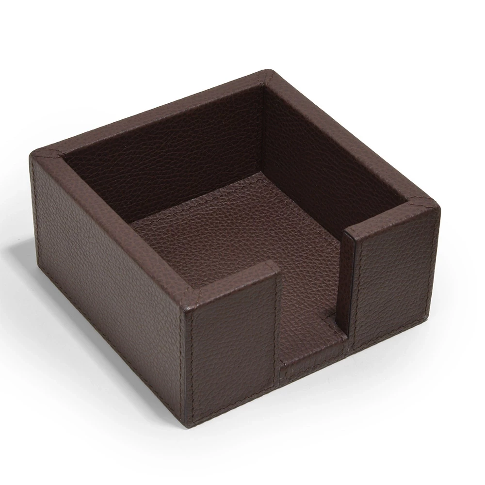 Square memo note box, leather with deer-grain look, mocha