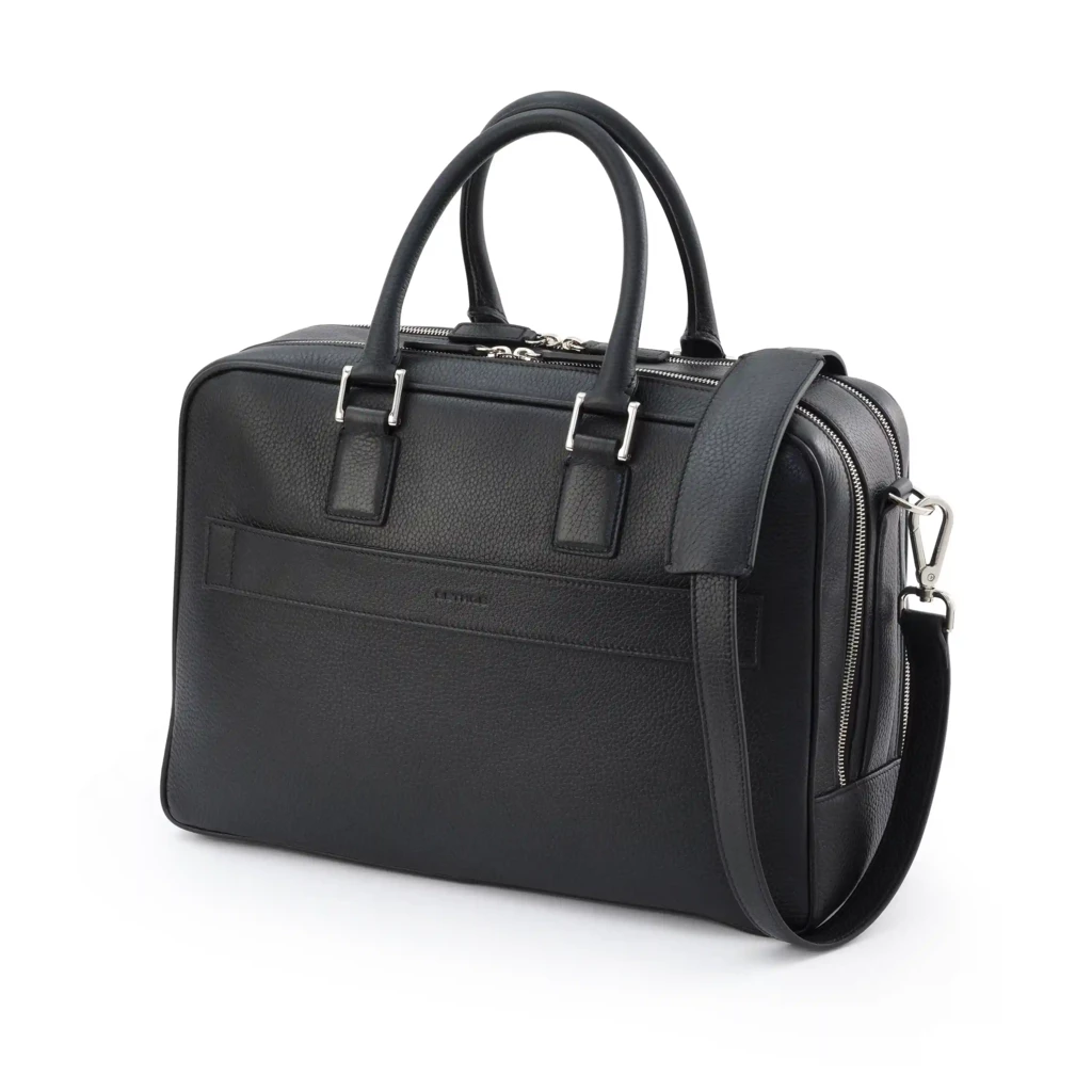 Adri leather briefcase – wide, loden