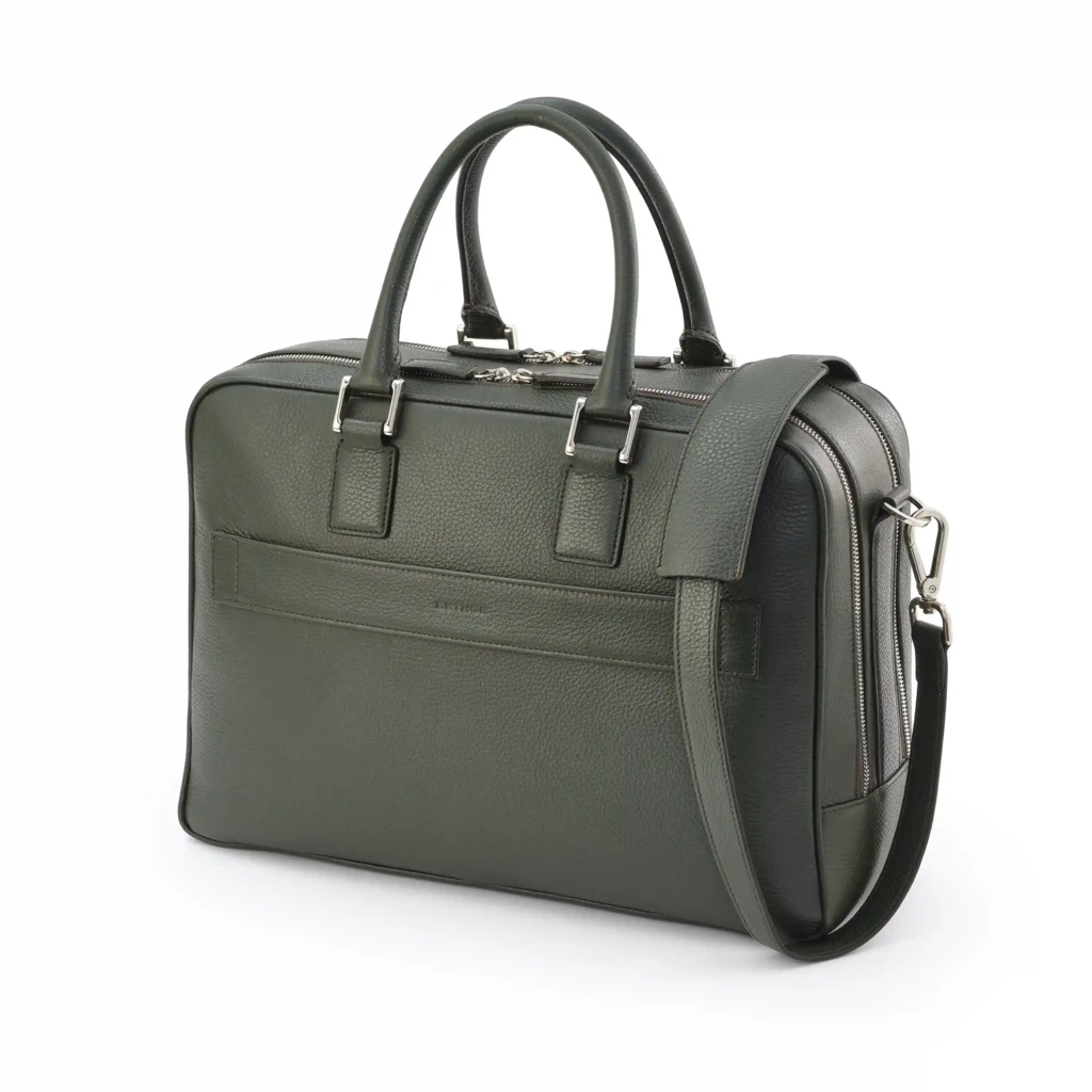 Adri leather briefcase – wide, loden