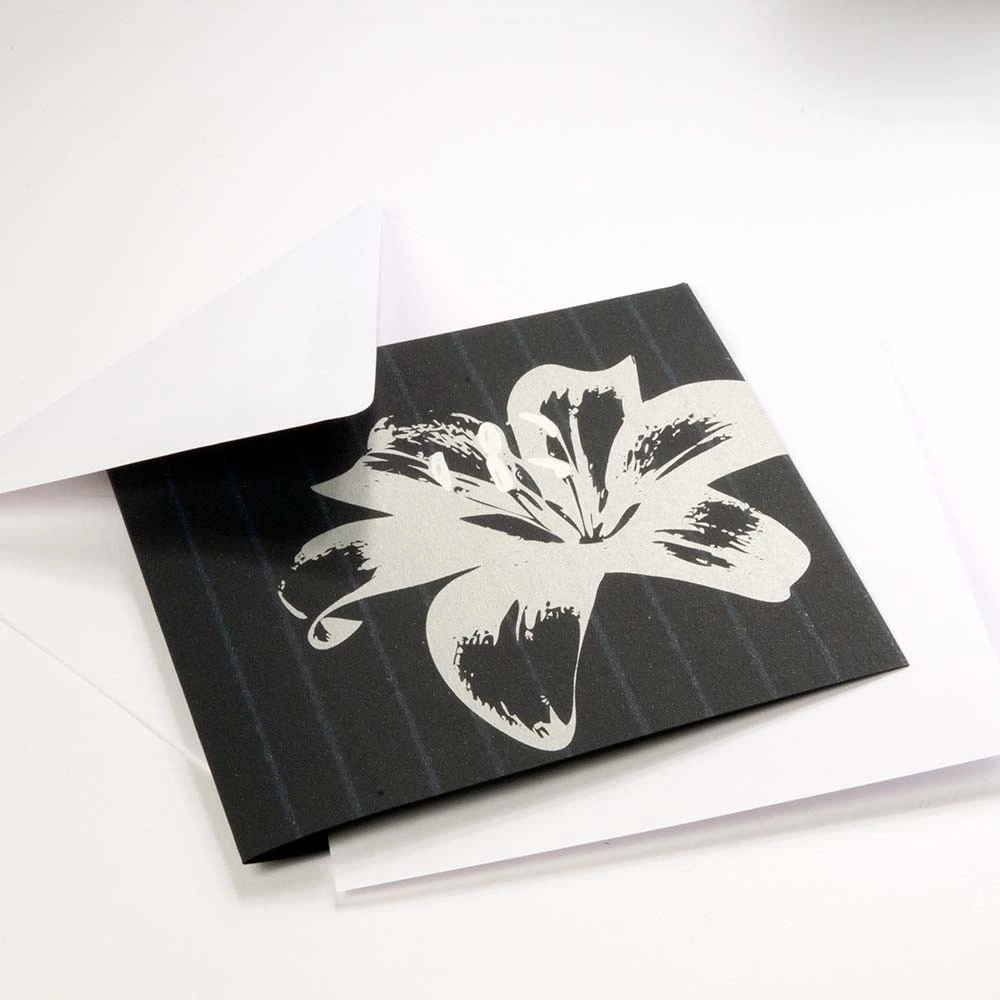 Greeting card lily on pinstripes