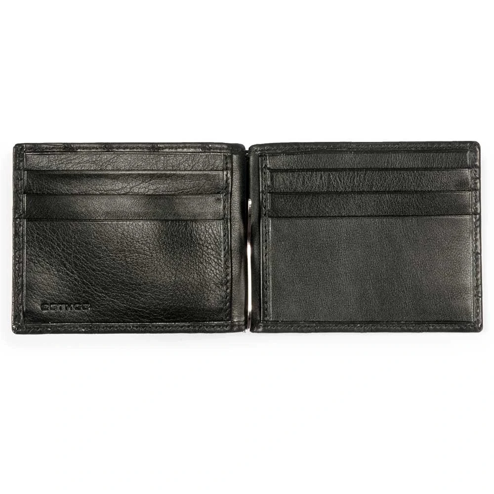 Card Wallet with Money Clip, 6 cc, alligator leather, black