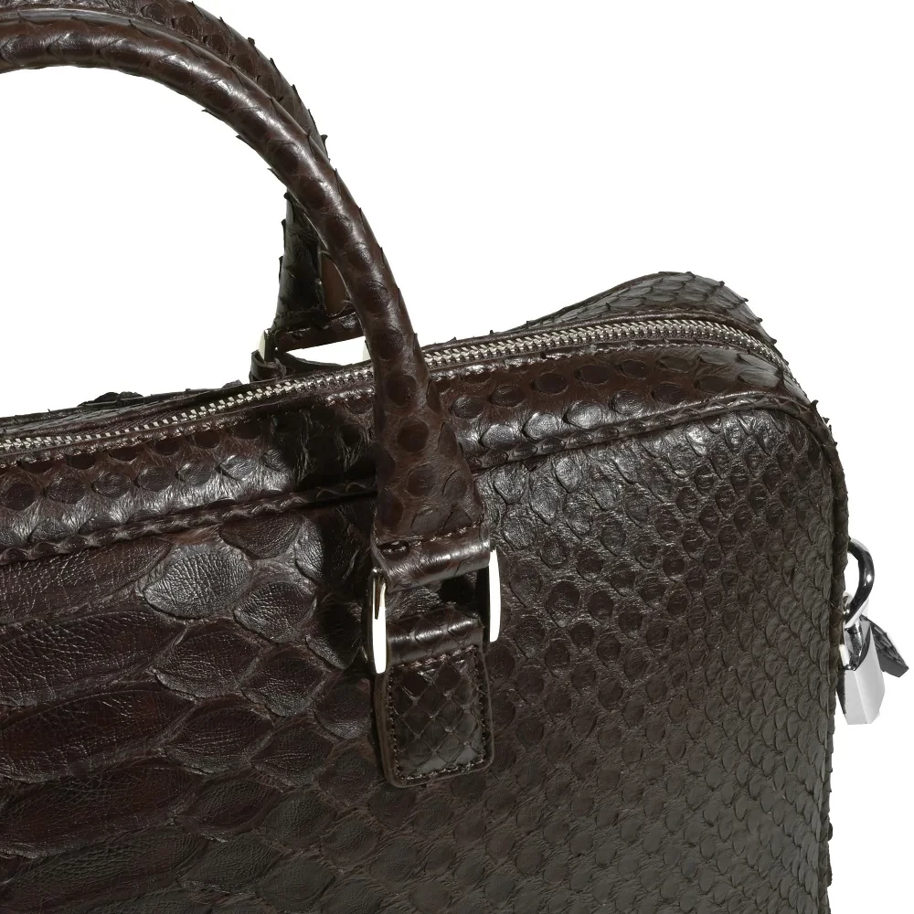 Briefcase, python leather, dark brown