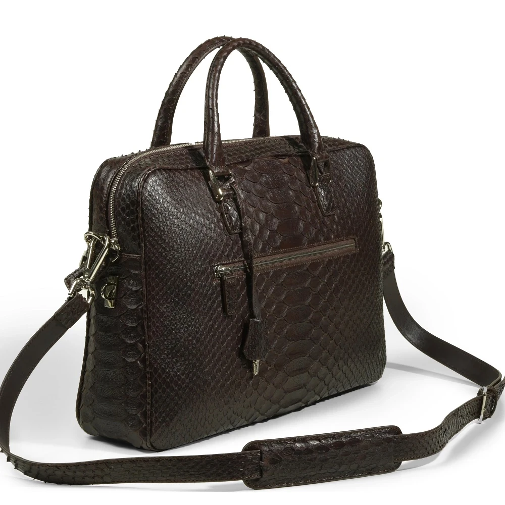 Briefcase, python leather, dark brown