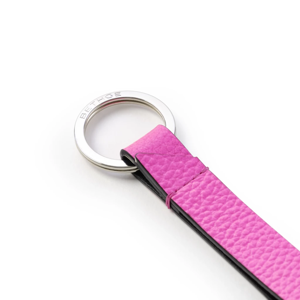 Key ring, leather, neon pink