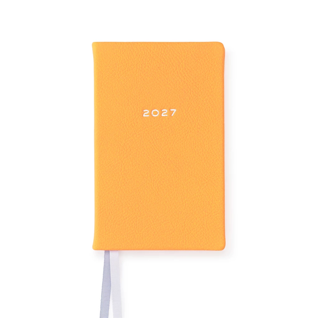 Weekly Planner 8-Days-a-Week 2027 - Week on 2 Pages - Leather - Orange - 8.5 x 14 cm