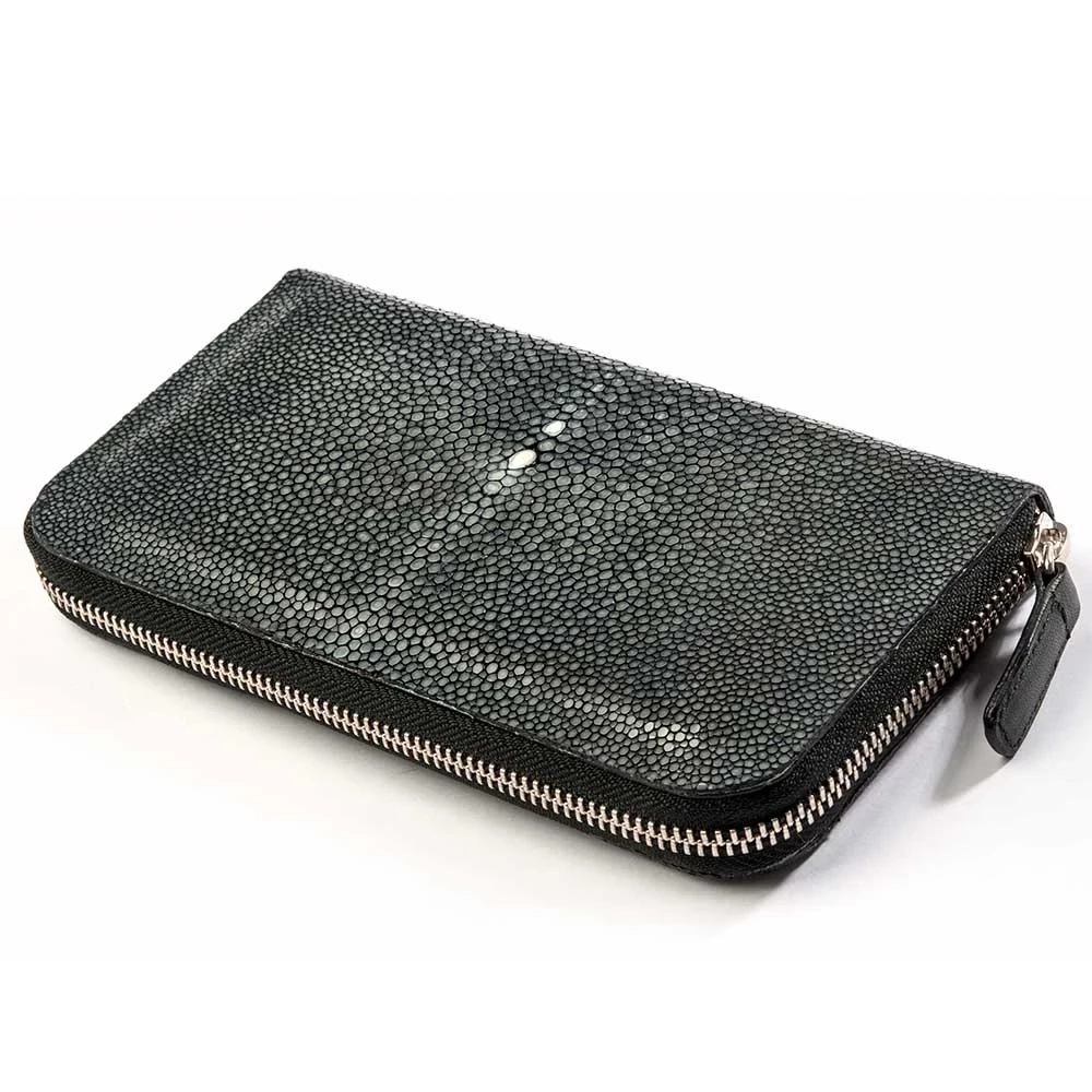 Wallet with Zip, stingray leather, large, turquoise