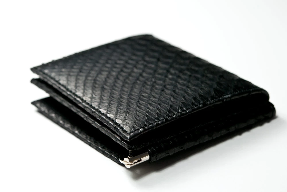 Wallet Doppio with Coin Pocket, python leather, black