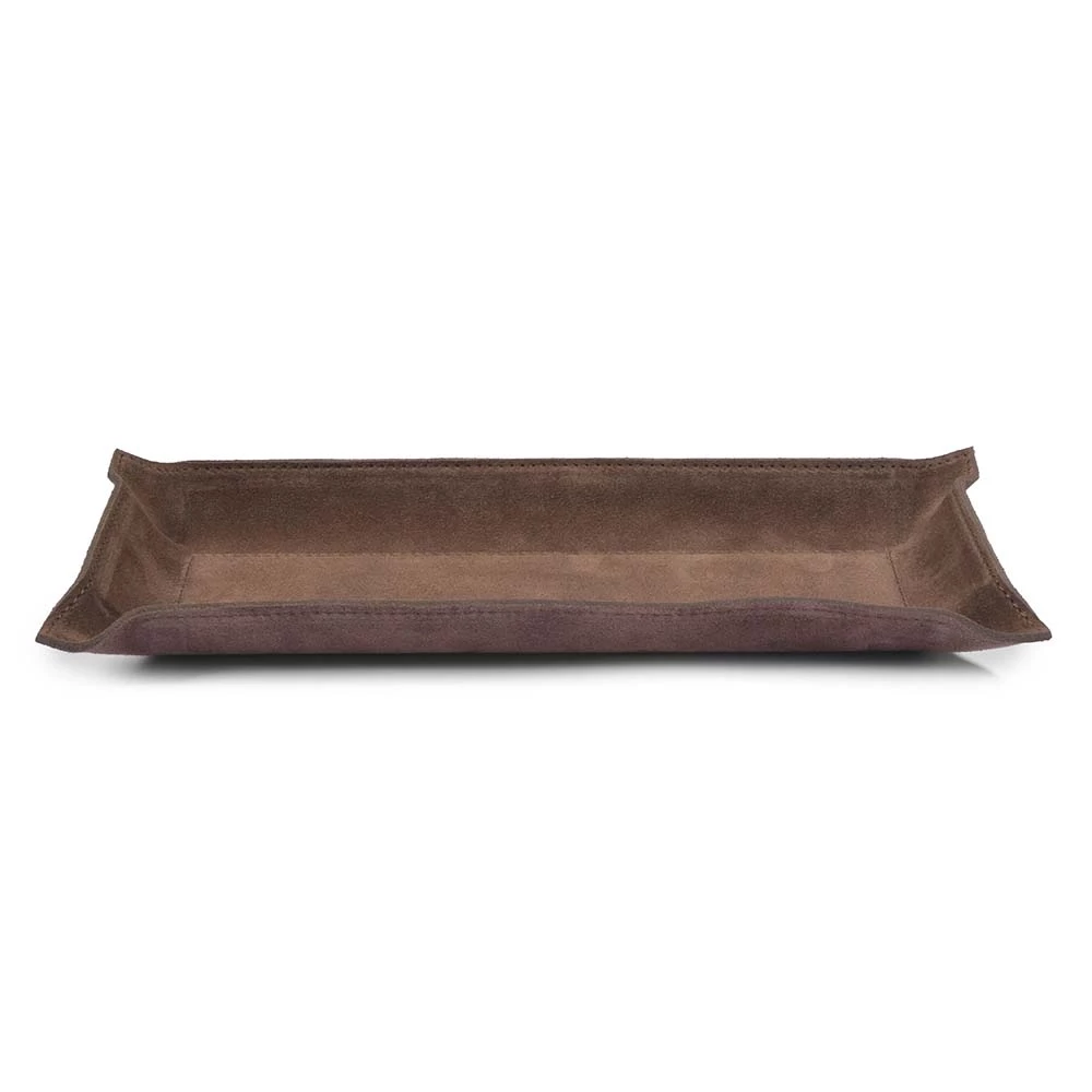 Valet tray rectangular, suede leather, 32 x 13 cm, nut