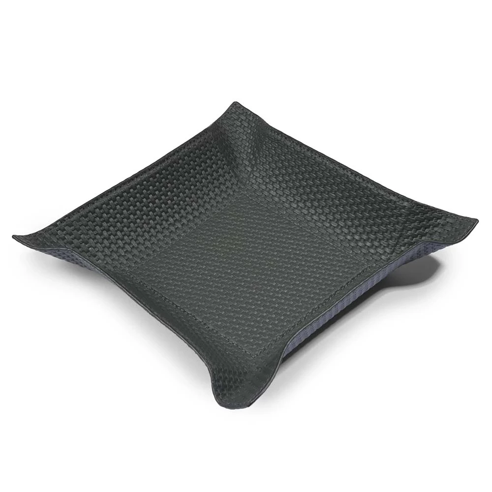Valet tray square, leather woven look, 20 x 20 cm, dark grey