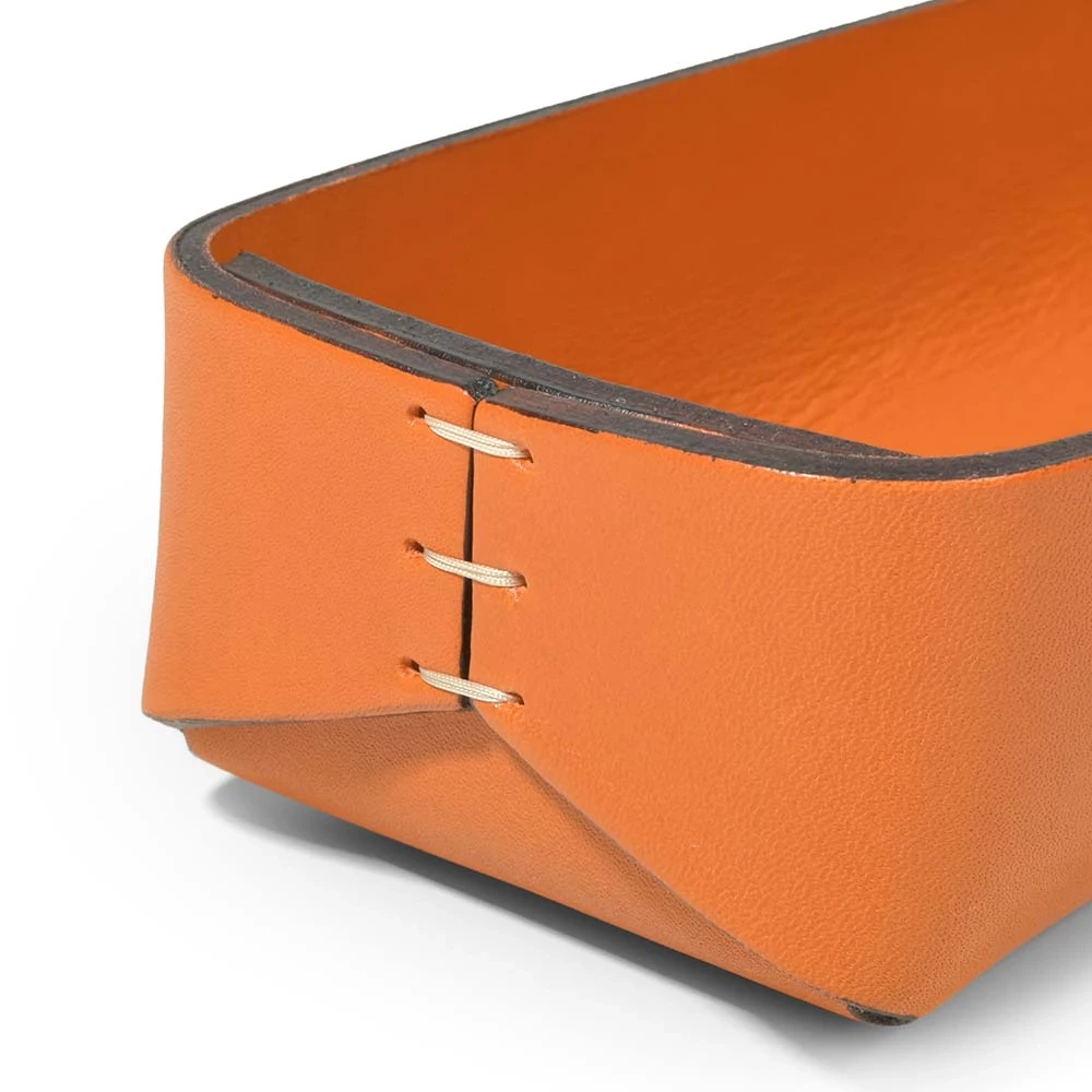 Pen Tray Stitch, leather, narrow, orange