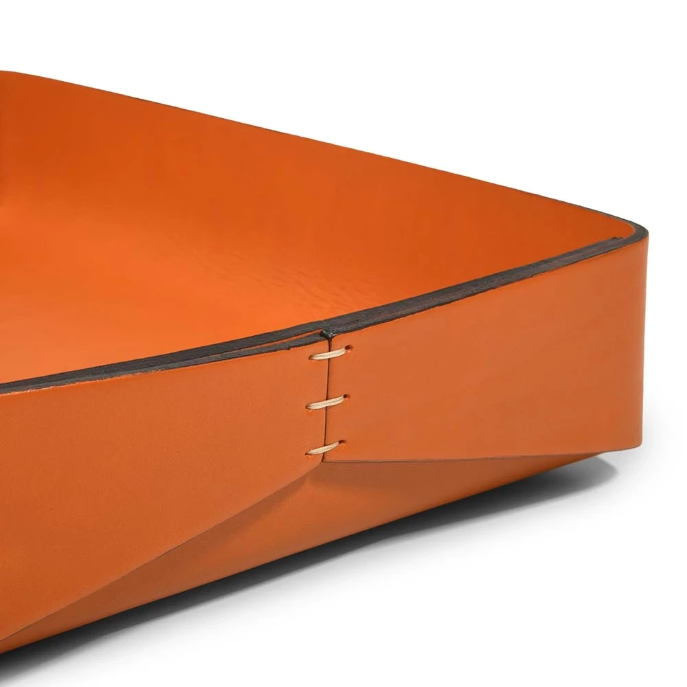 Desk Organiser Tray Stitch, A4, leather, orange