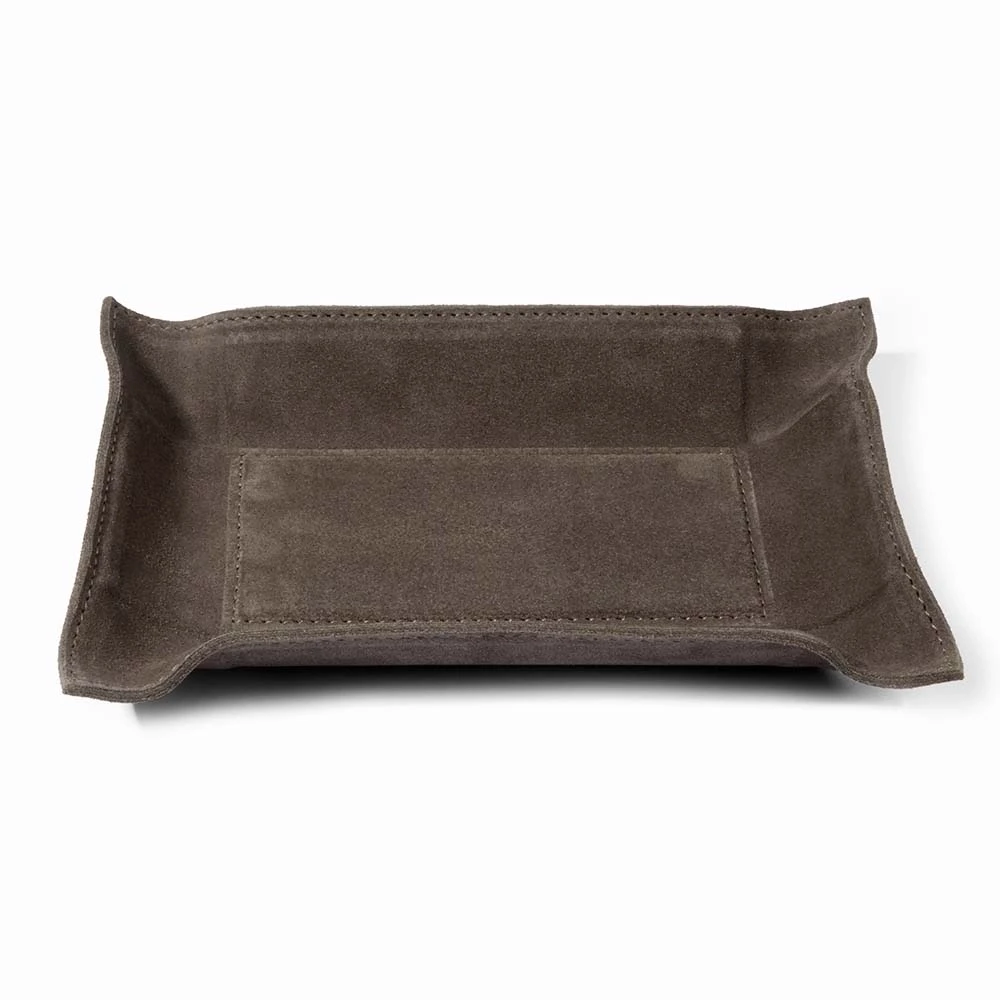 Valet tray rectangular, suede leather, 21 x 15 cm, lava