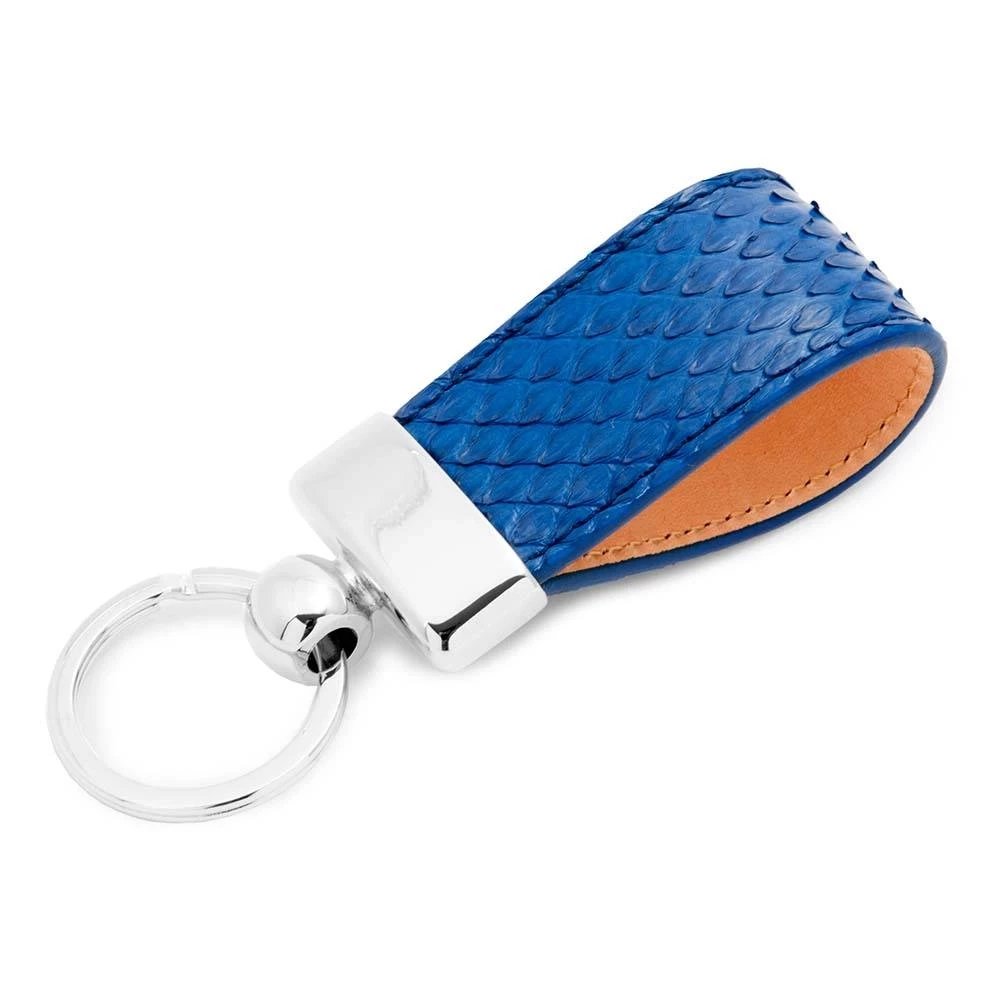 Key Ring, python leather, blue