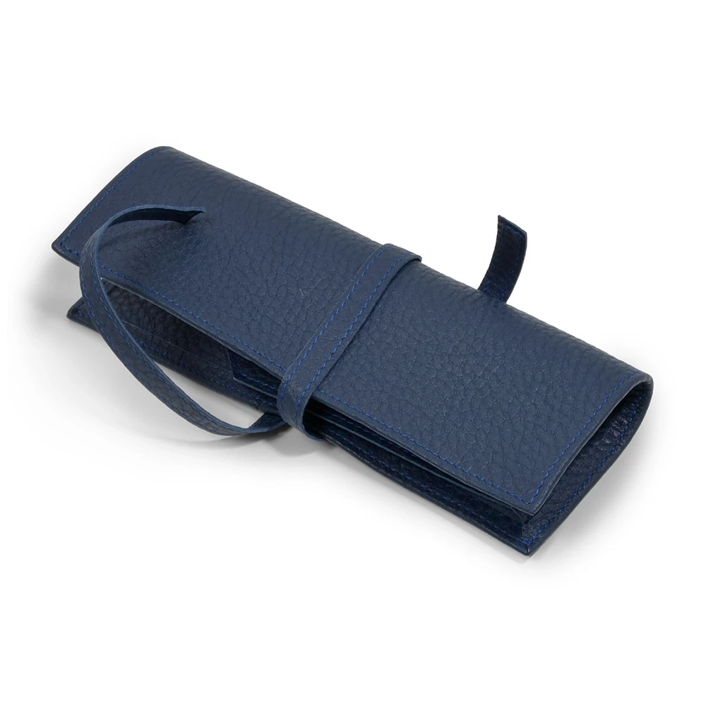 Watch Pouch, Tie Closure, 2 Watches, calf leather, dark blue