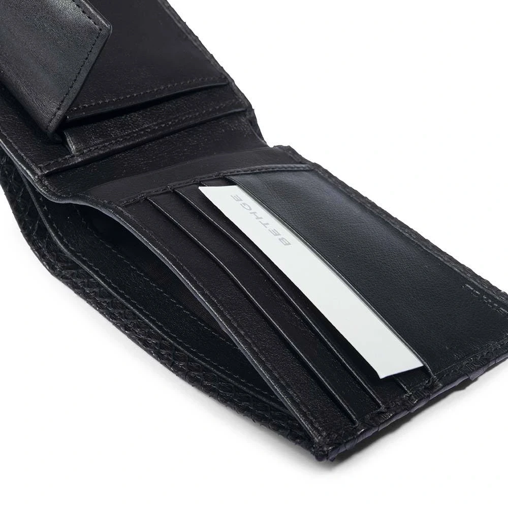 Wallet with Coin Pocket, python leather, wide, black