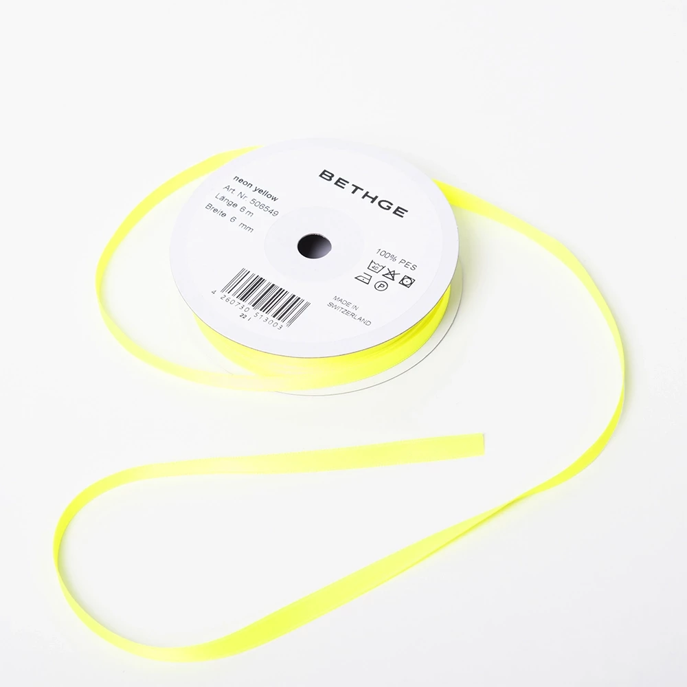 Satin ribbon, Width 6mm, Neon Yellow
