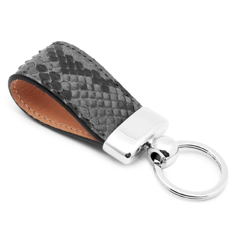 Key Ring, python leather, dark grey