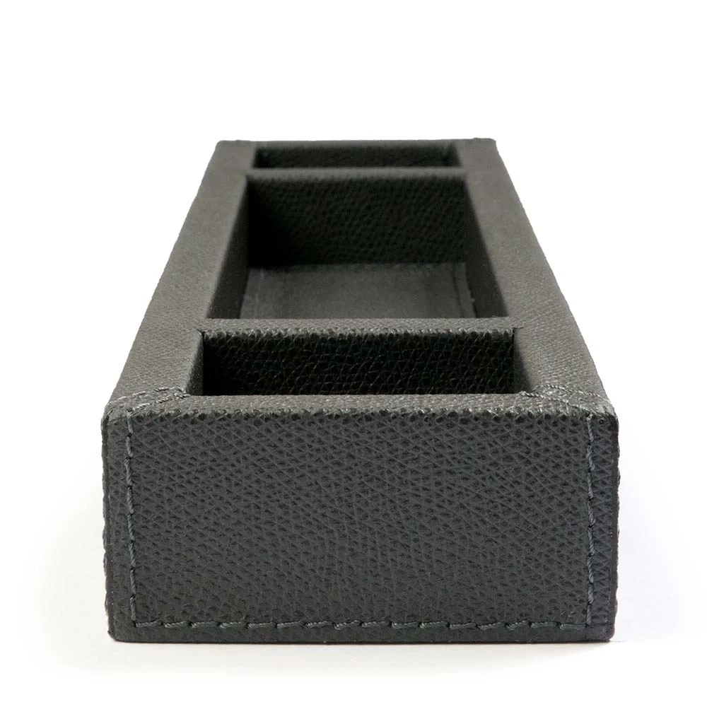 Pen Tray with 3 Compartments,  leather, dark grey