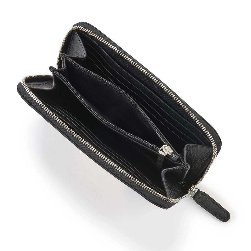 Großes Portemonnaie mit Zip Adri, Leder, Schwarz