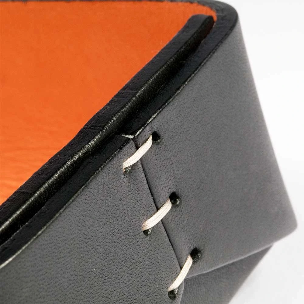 Pen Tray Stitch, leather, narrow, black/orange