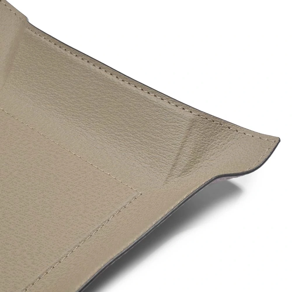 Valet tray square, boar leather, 20 x 20 cm, taupe