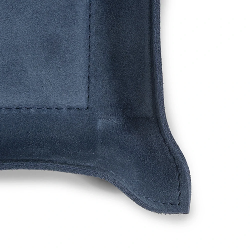 Valet tray square, suede leather, 15 x 15 cm, royal blue