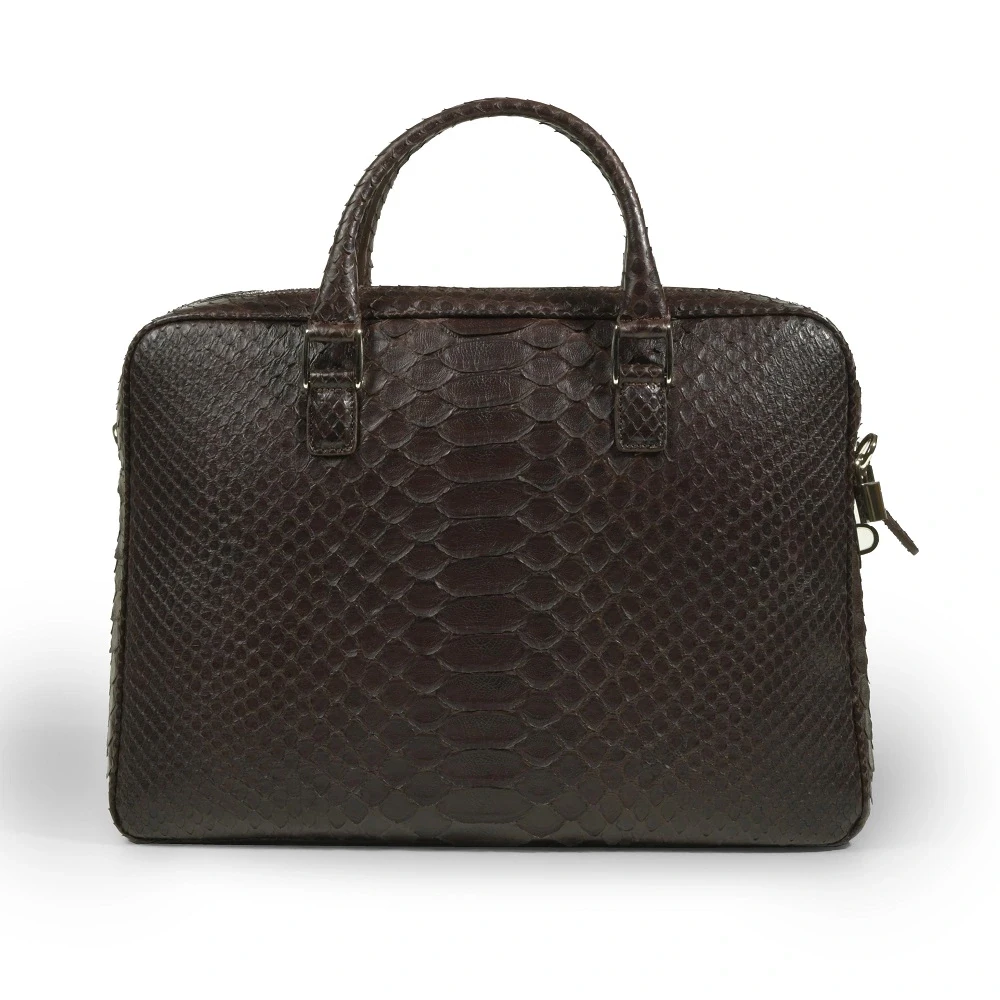Briefcase, python leather, dark brown