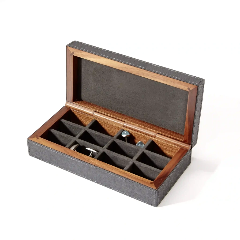 Cufflinks Box, walnut/leather