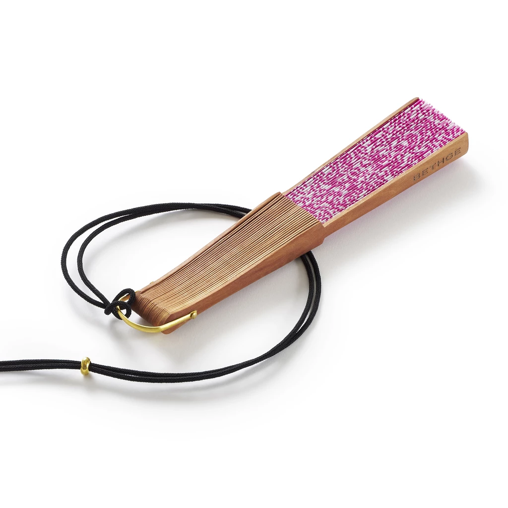 Cotton Hand Fan with Pear Wood Frame Bright Pink