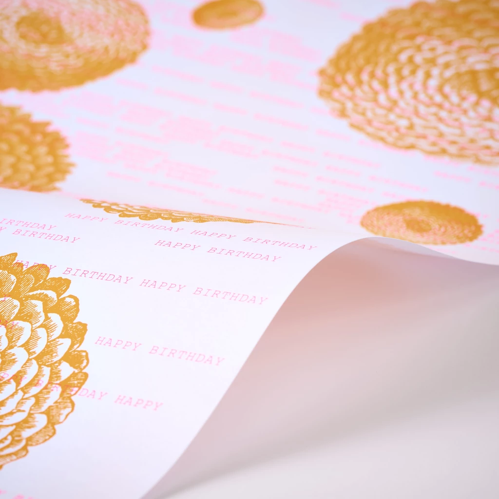 Wrapping paper Happy BDay dahlia orange 50 x 70 cm, 3 sheets