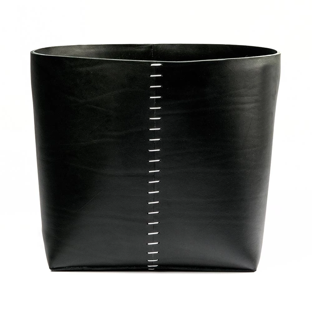 Wastepaper Basket, leather, H  30 cm, D 38 cm, black