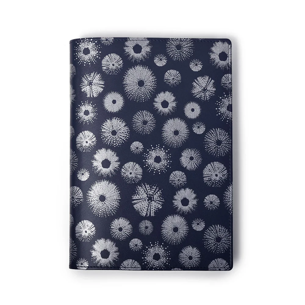 Book Cover A5, wildlife ed., leather, sea urchin/dark blue