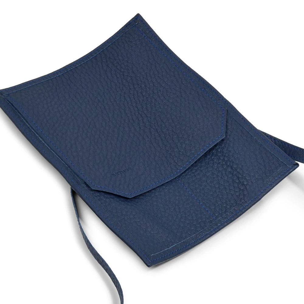 Watch Pouch, Tie Closure, 2 Watches, calf leather, dark blue