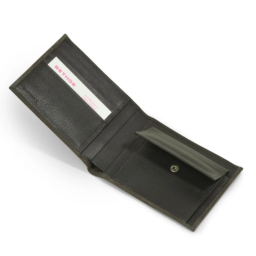 Wallet with Coin Pocket, leather wash, wide, dark grey