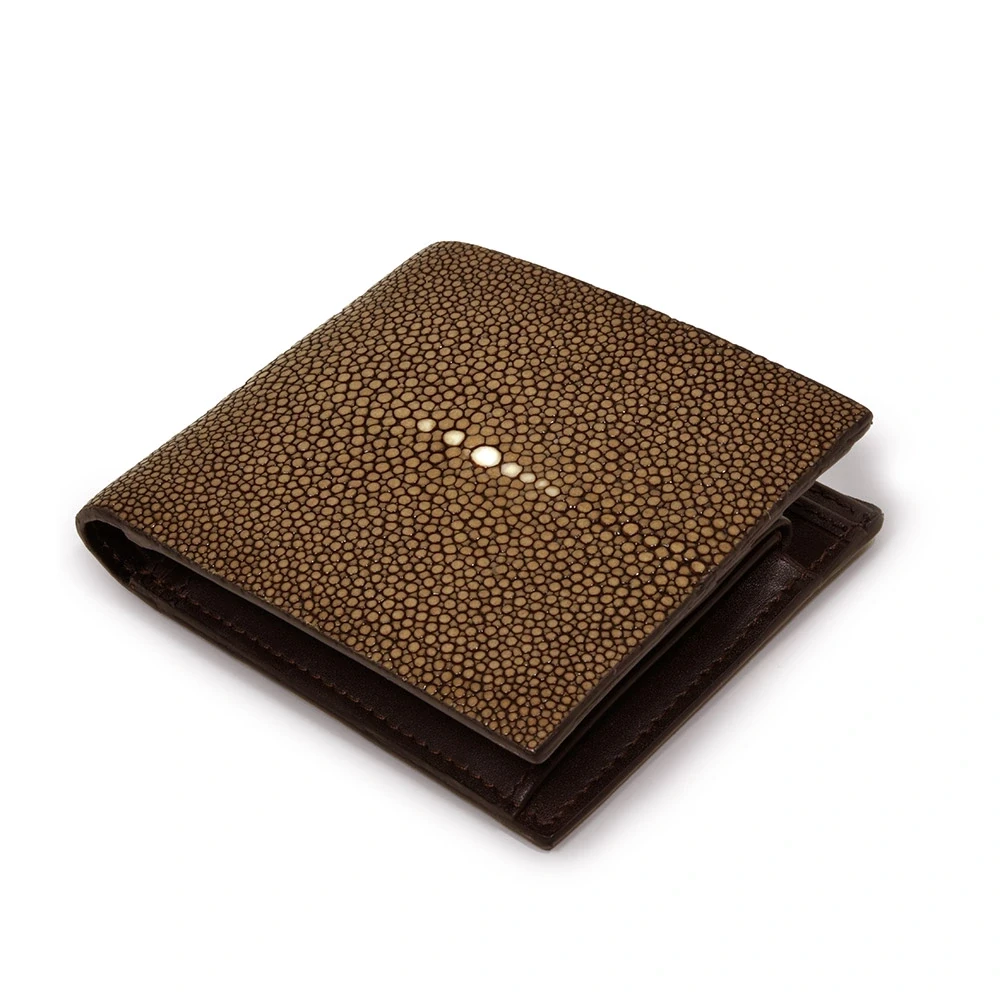 Wallet with Coin Pocket, stingray leather, dark brown